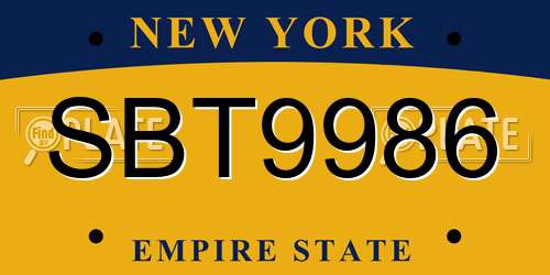 SBT9986 New York License Plate