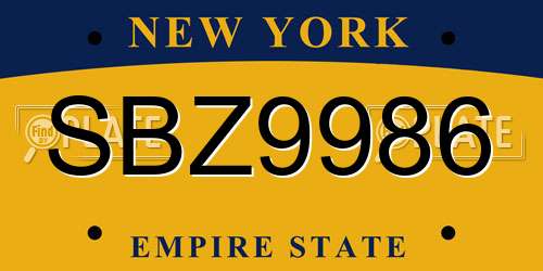 SBZ9986 New York License Plate