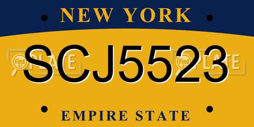 SCJ5523 New York License Plate