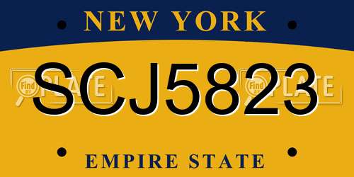 SCJ5823 New York License Plate