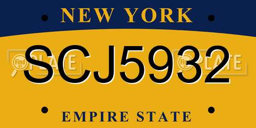 SCJ5932 New York License Plate