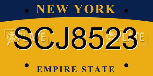 SCJ8523 New York License Plate