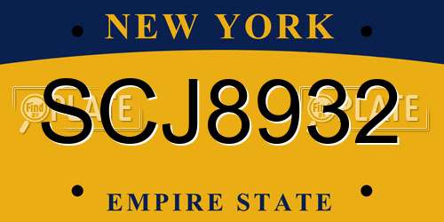SCJ8932 New York License Plate