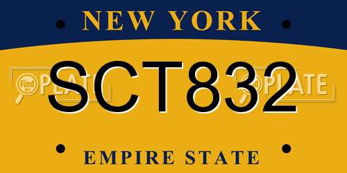 SCT832 New York License Plate