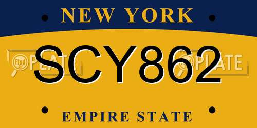 SCY862 New York License Plate