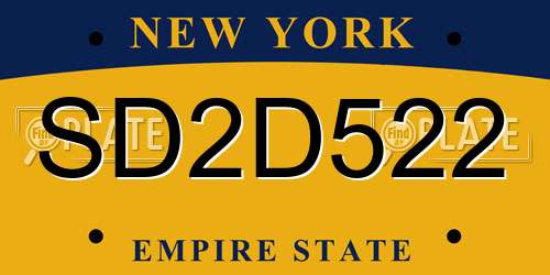 SD2D522 New York License Plate
