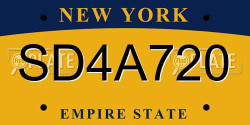 SD4A720 New York License Plate