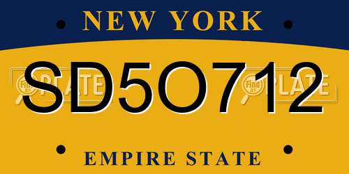 SD5O712 New York License Plate