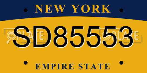 SD85553 New York License Plate