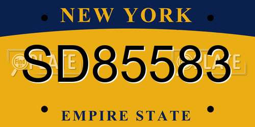 SD85583 New York License Plate