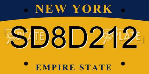 SD8D212 New York License Plate