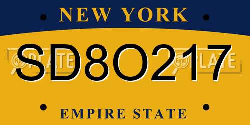 SD8O217 New York License Plate