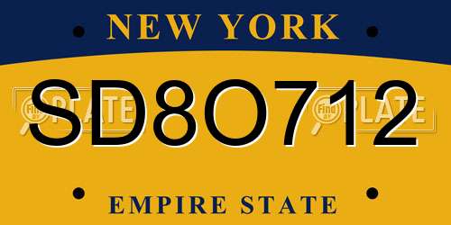 SD8O712 New York License Plate