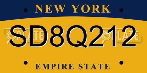 SD8Q212 New York License Plate