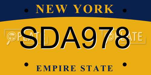 SDA978 New York License Plate
