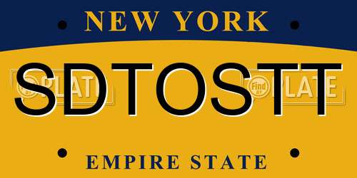 SDTOSTT New York License Plate