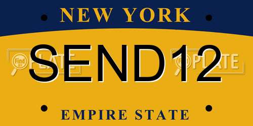 SEND12 New York License Plate