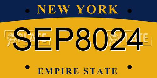 SEP8024 New York License Plate