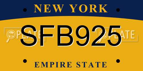 SFB925 New York License Plate