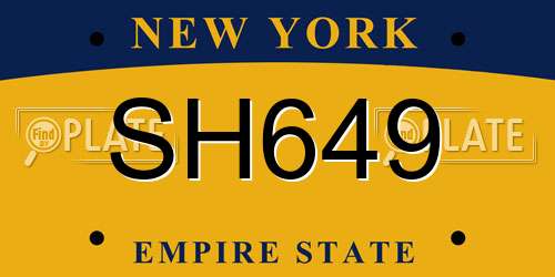 SH649 New York License Plate