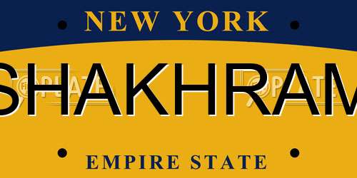 SHAKHRAM New York License Plate