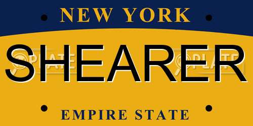 SHEARER New York License Plate