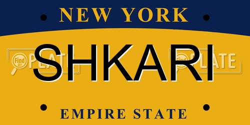 SHKARI New York License Plate