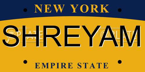 SHREYAM New York License Plate