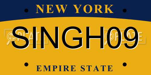SINGH09 New York License Plate