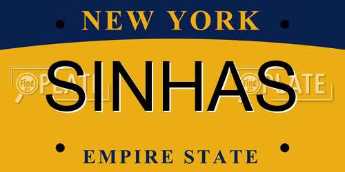 SINHAS New York License Plate