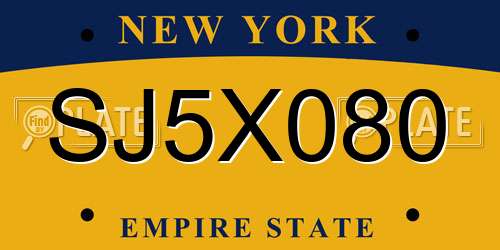 SJ5X080 New York License Plate