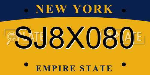 SJ8X080 New York License Plate