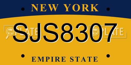 SJS8307 New York License Plate