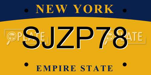 SJZP78 New York License Plate