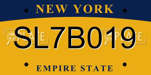 SL7B019 New York License Plate