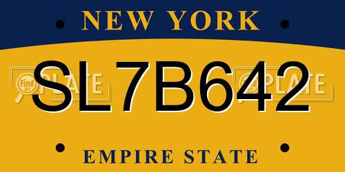 SL7B642 New York License Plate