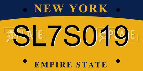 SL7S019 New York License Plate