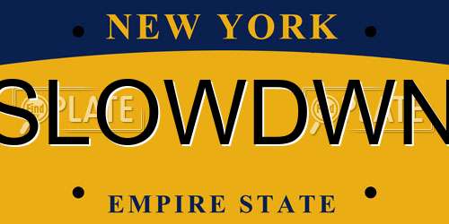 SLOWDWN New York License Plate