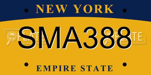 SMA388 New York License Plate
