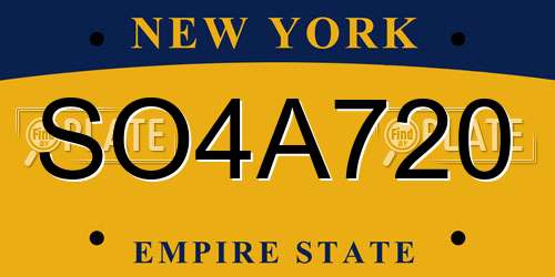 SO4A720 New York License Plate