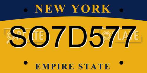 SO7D577 New York License Plate