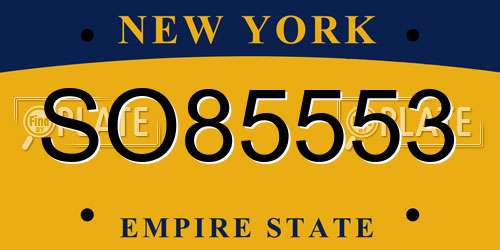 SO85553 New York License Plate