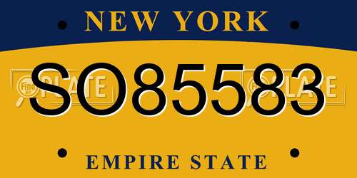 SO85583 New York License Plate