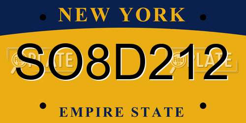 SO8D212 New York License Plate