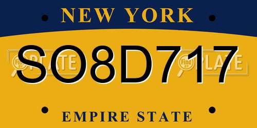 SO8D717 New York License Plate