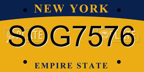 SOG7576 New York License Plate