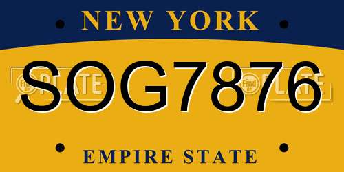 SOG7876 New York License Plate