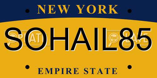 SOHAIL85 New York License Plate