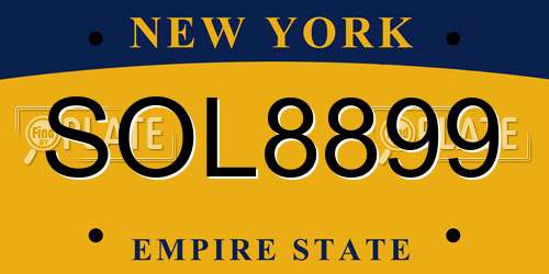 SOL8899 New York License Plate
