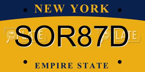 SOR87D New York License Plate